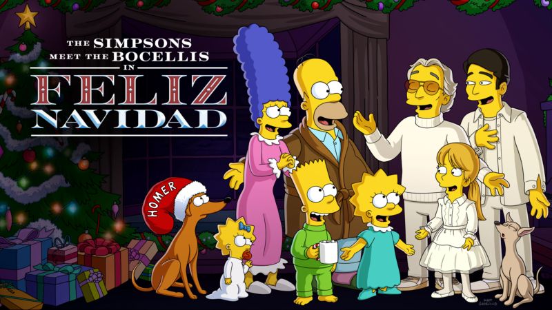 Title art for the holiday short, The Simpsons Meet the Bocellis in Feliz Navidad.