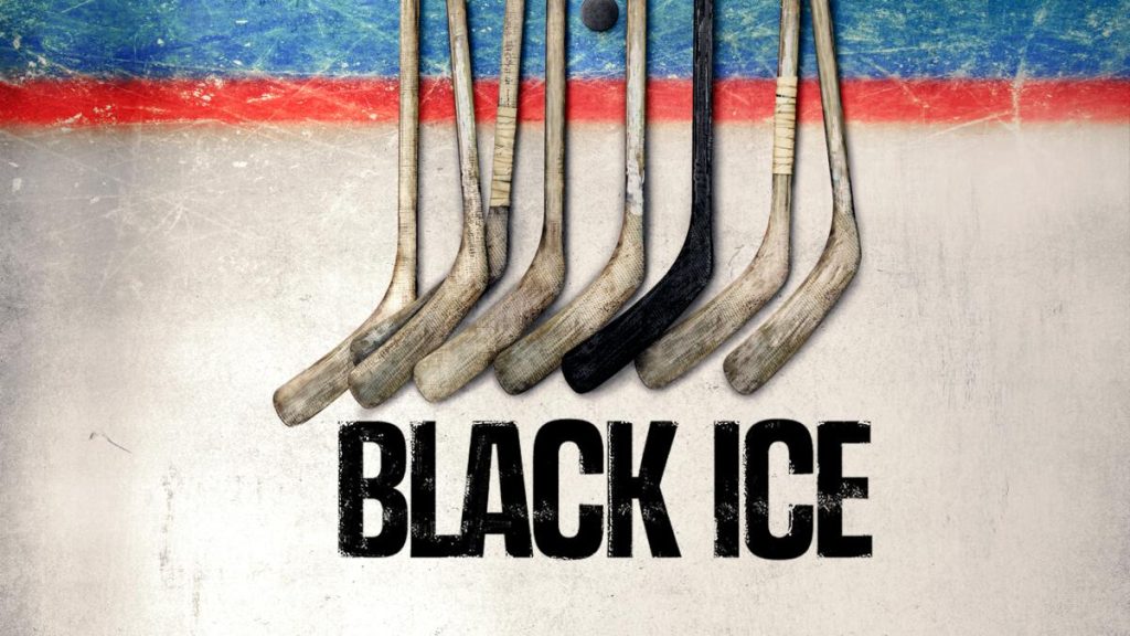 Title art for the sports documentary, Black Ice.