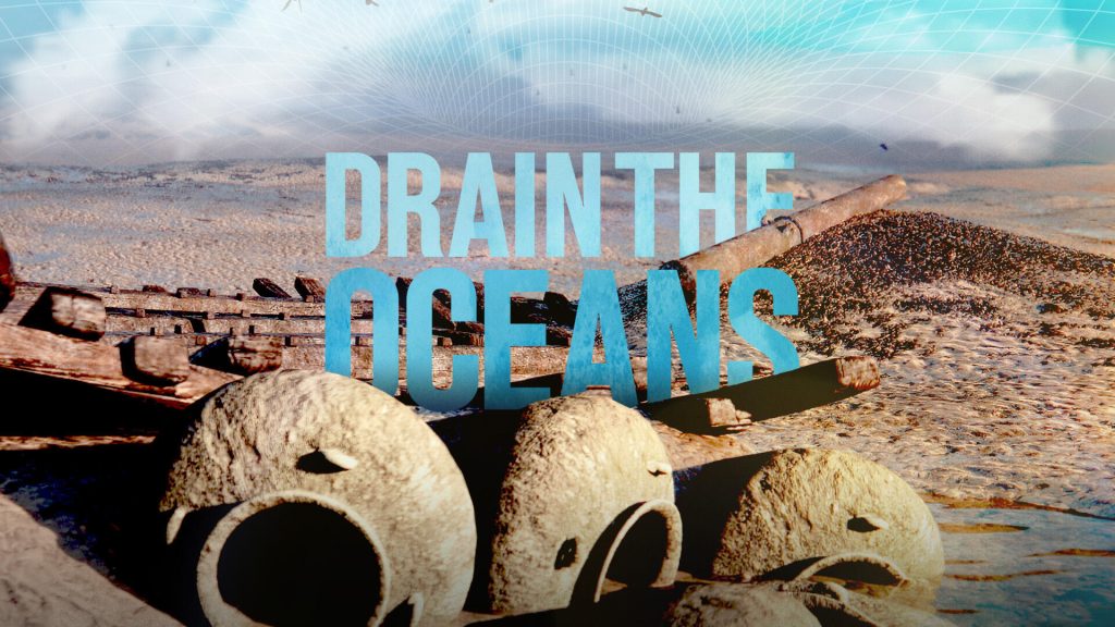Title art for the Disney+ and National Geographic documentary series, Drain the Oceans.