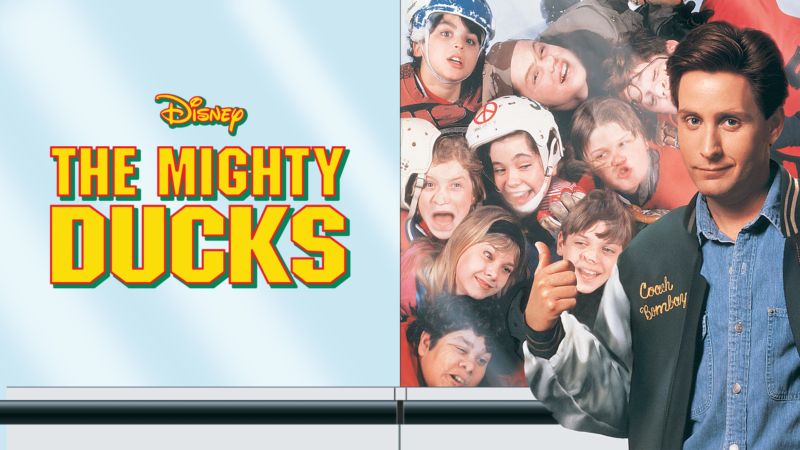 Title art for the Disney hockey movie, The Mighty Ducks.