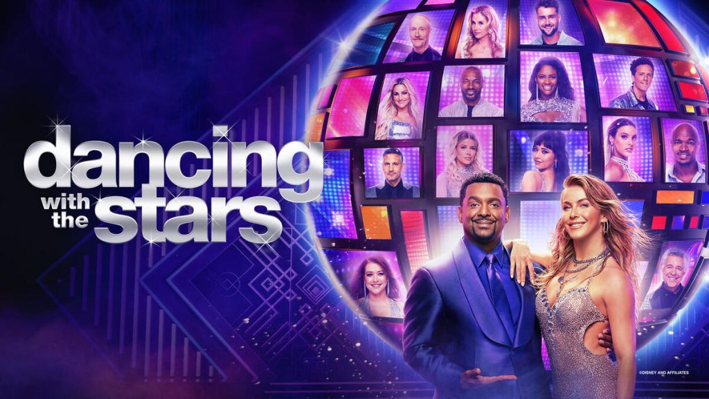 Title art for Season 32 of Dancing With the Stars hosted by Alfonso Ribeiro and Julianne Hough.