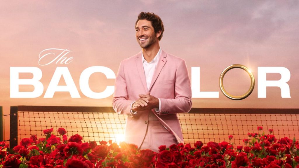 Title art for the ABC reality dating show, The Bachelor, featuring Joey Graziadei.
