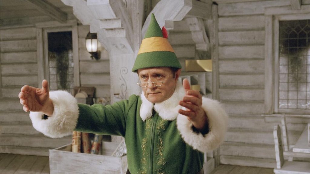 A still image of Bob Newhart as Papa Elf in the Christmas movie, Elf. 