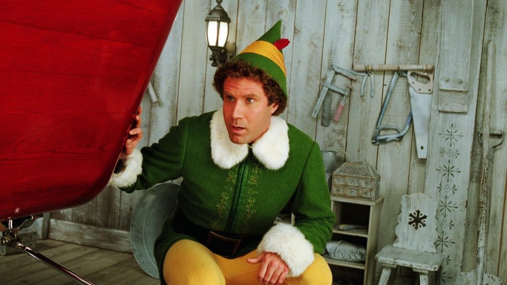 A still image of Will Farrell as Buddy the Elf on the Christmas movie, Elf.