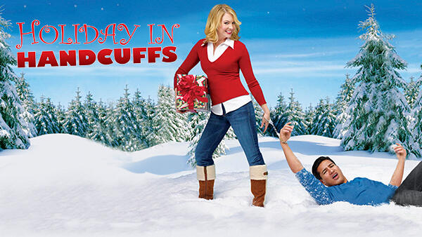 Title art for the rom-com Christmas movie, Holiday in Handcuffs.