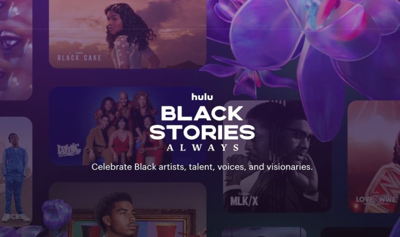 Graphic art highlighting Hulu’s Black Stories Always hub to feature TV and film works by Black directors, writers, actors, and creators.