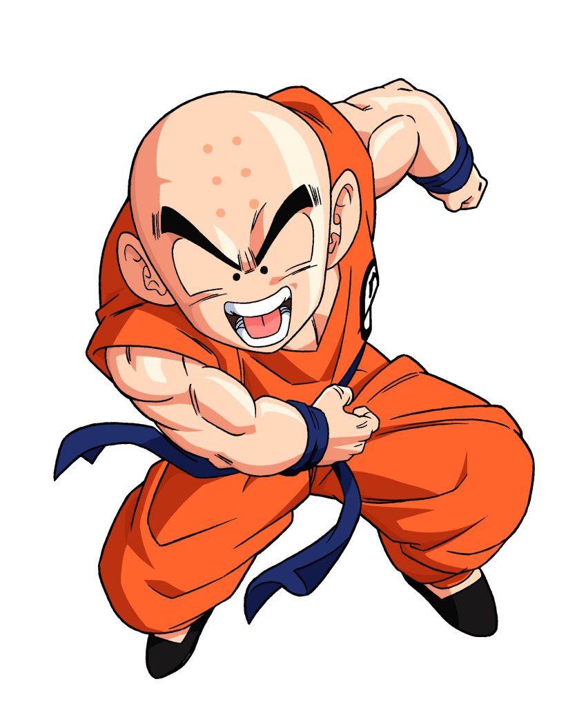 A still image of the animated Dragon Ball character, Krillin.