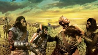 A promotional image for the Planet of the Apes franchise on Hulu.