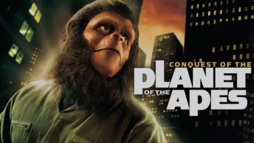 Title art for the movie, Conquest of the Planet of the Apes.
