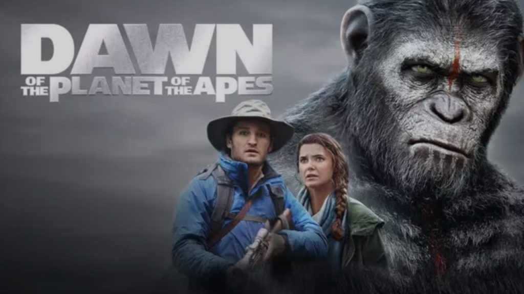Title art for the movie, Dawn of the Planet of the Apes.