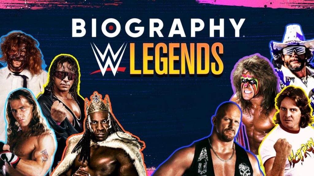 Title art for the wrestling documentary series, Biography: WWE Legends.