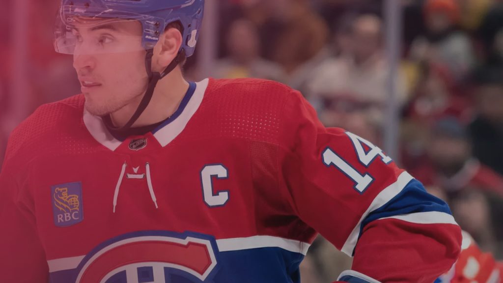 A still image of Nick Suzuki on the Montreal Canadiens NHL team.
