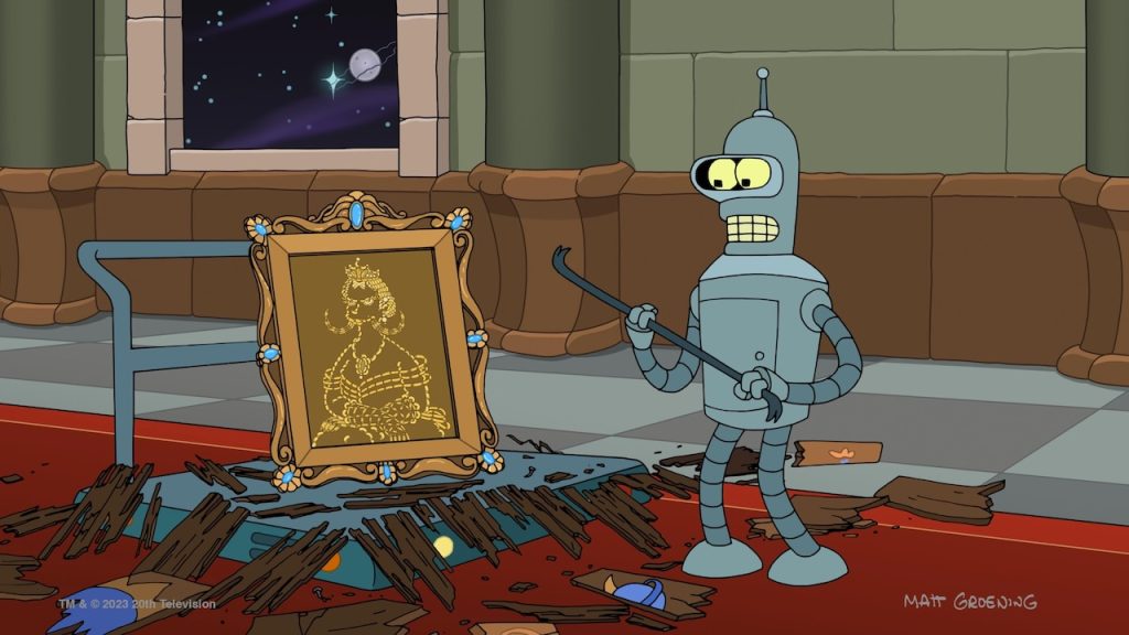 A still image of Bender in the Hulu animated series, Futurama