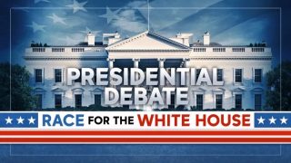 Title art for ABC's coverage of the presidential debate between Kamala Harris and Donald Trump.