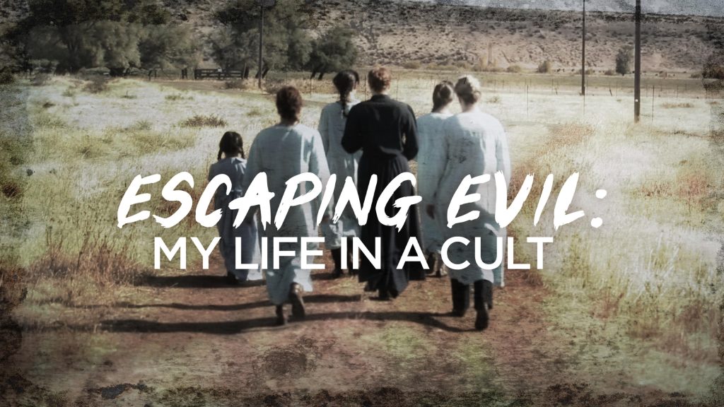 Title art for the cult documentary, Escaping Evil: My Life in a Cult.