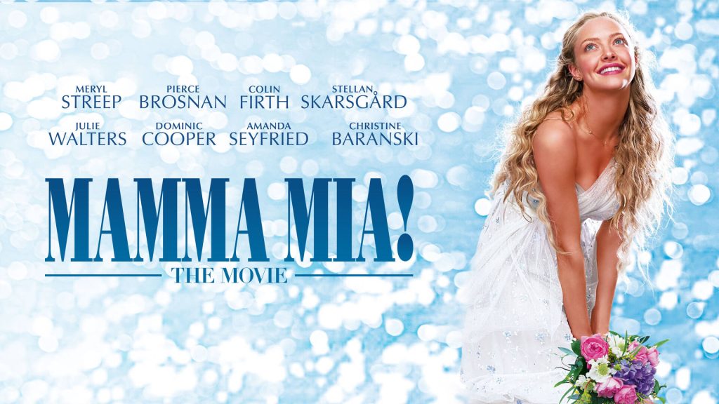 Title art for the movie Mamma Mia!, streaming on Max.