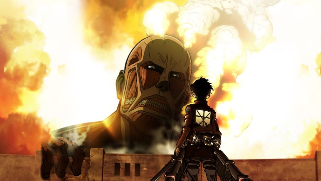 A still image from the anime TV show Attack on Titan.