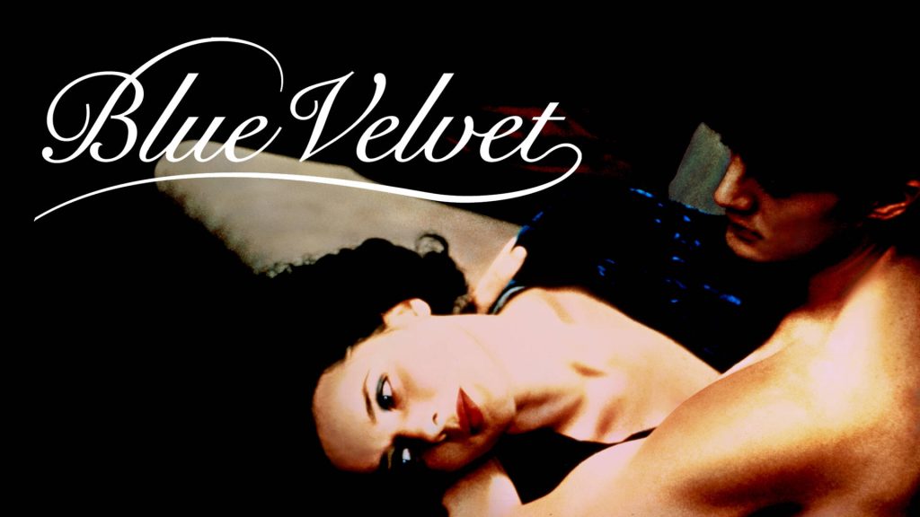 Title art for the psychological thriller movie, Blue Velvet.