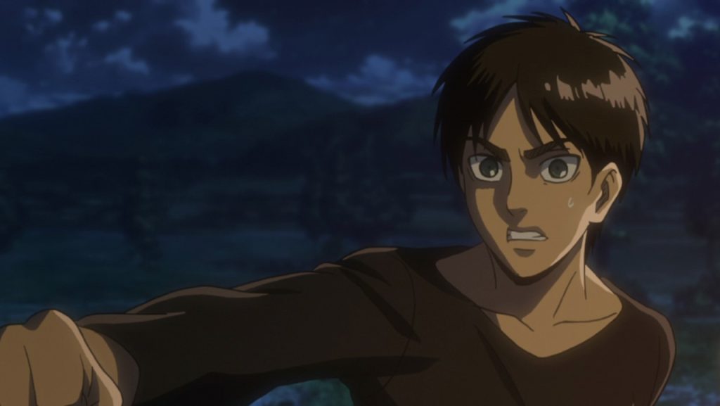 A still image of the character Eren Yeager on the anime show, Attack of Titan.