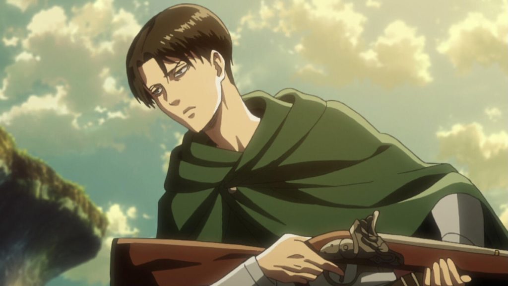 A still image of the character Levi Ackerman on the anime show, Attack of Titan.