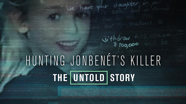 Titelkunst für die Jagd auf Jonbenéts Killer mit einem Foto von Jonbenét Ramsey