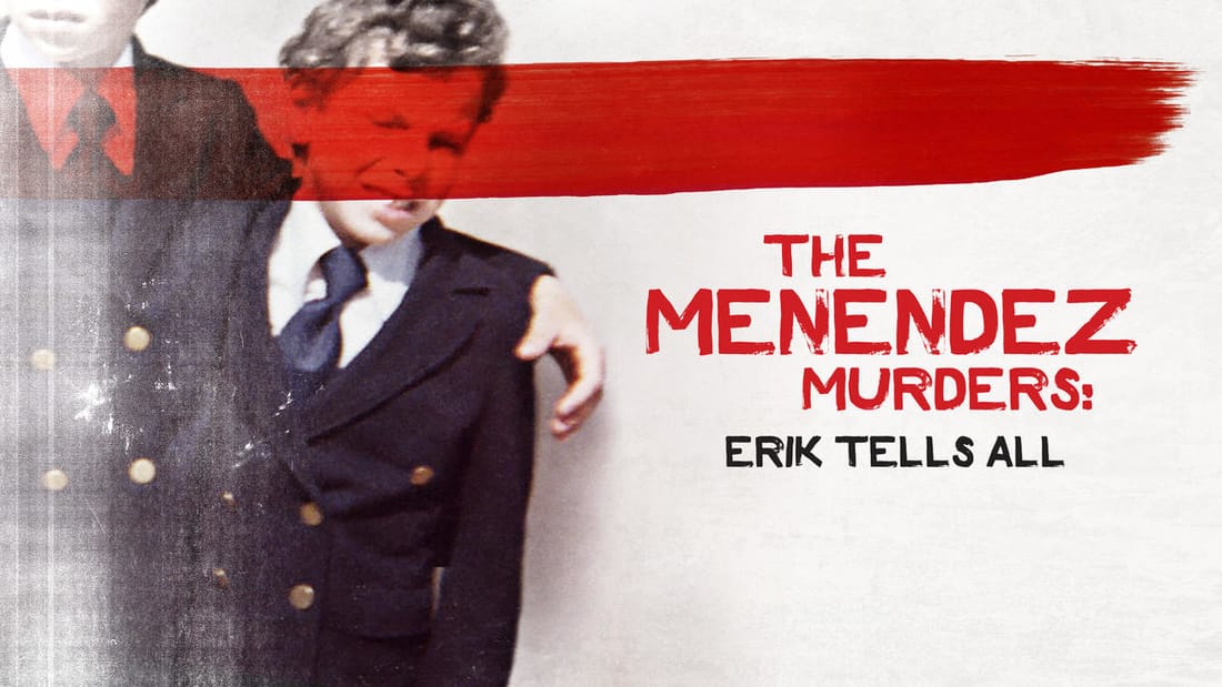 Title art for The Menendez Murders: Erik Tells All featuring a photo of Erik Menendez as a child.