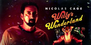Arte del título para la película de terror/thriller Willy’s Wonderland