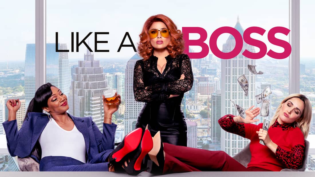 Title art for the movie Like a Boss featuring Tiffany Haddish, Selma Hayek, and Rose Byrne