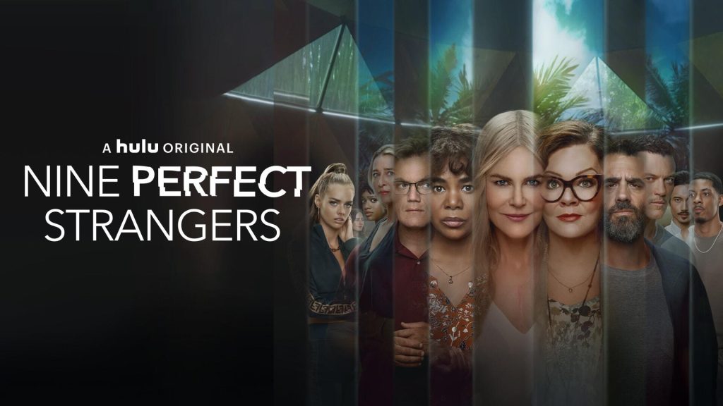 Title art for the Hulu Original series, Nine Perfect Strangers, based on the book by Liane Moriarty.
