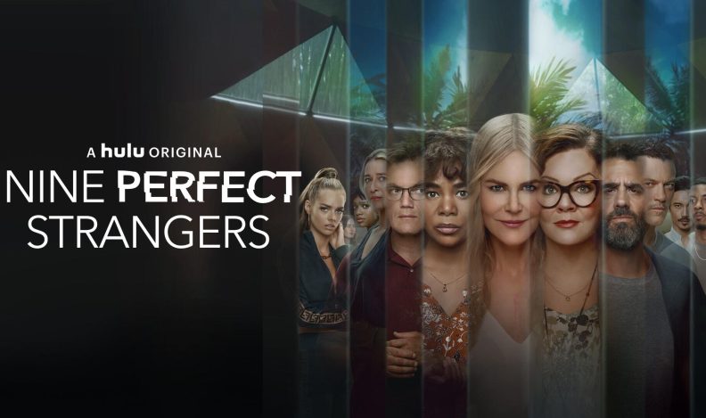 Title art for the Hulu Original series, Nine Perfect Strangers, based on the book by Liane Moriarty.