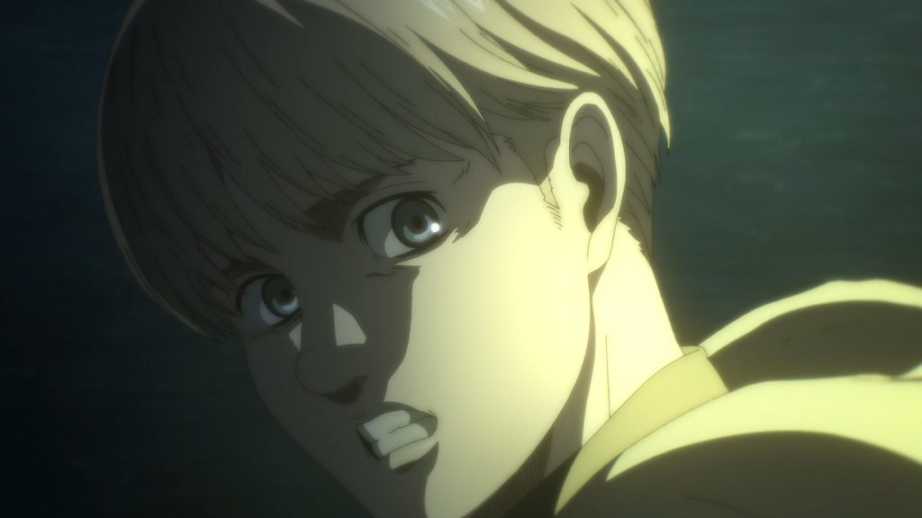 Un'immagine fissa del personaggio Armin Arlert nello spettacolo anime, Attack of Titan