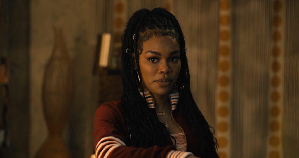 A still image of Teyana Taylor as Imani in the White Men Can’t Jump remake movie.